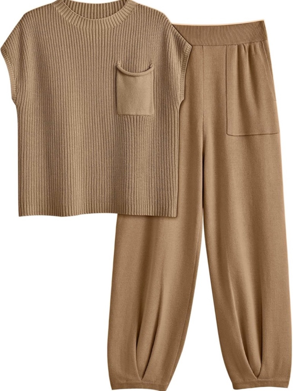 Two-Piece Knit Lounge Set in Camel
